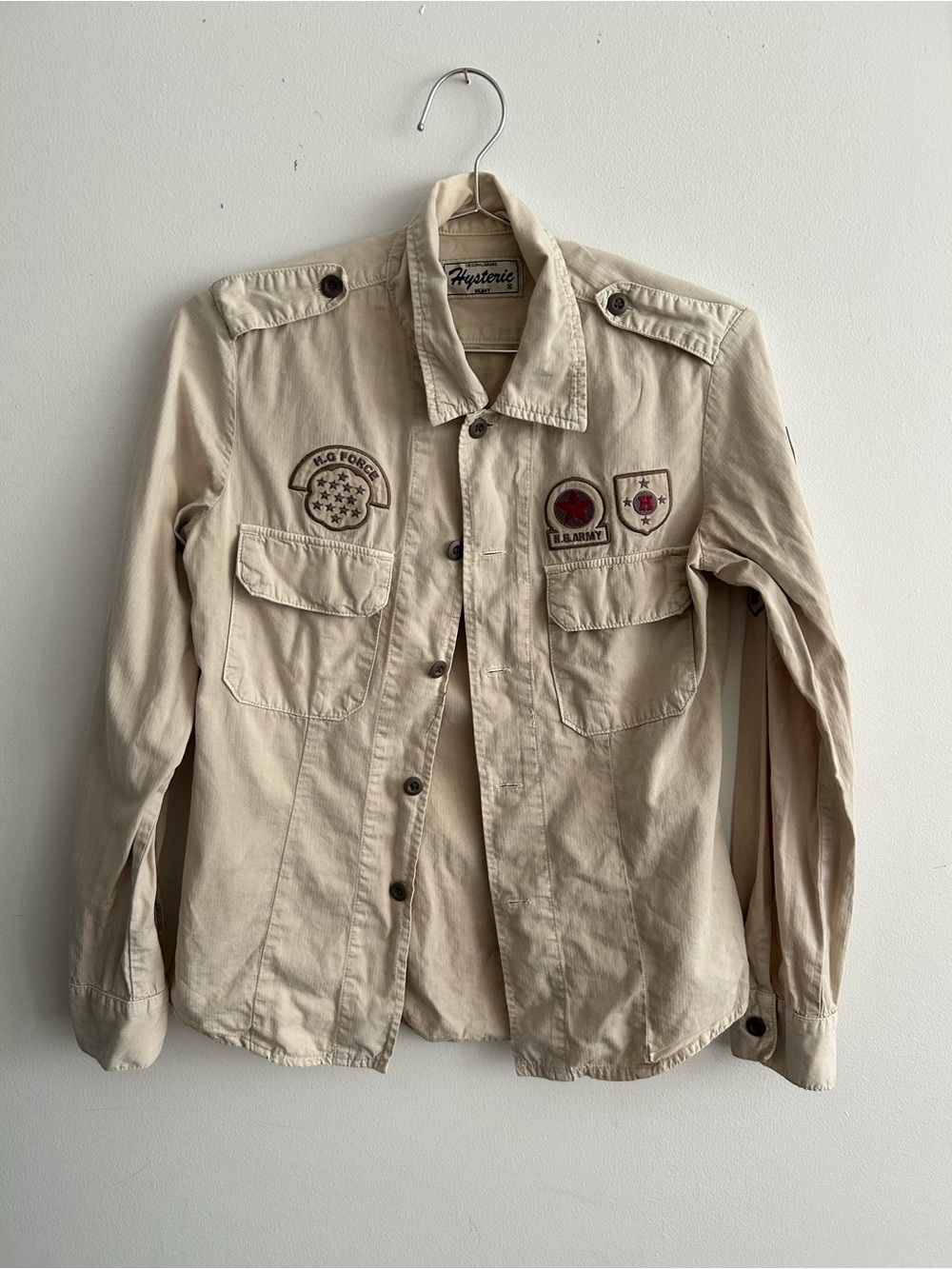 Hysteric Glamour Beige Military Patch Button-Up Shirt